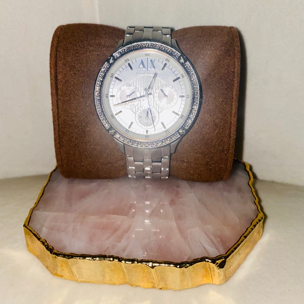 Like New Armani Exchange Ladies Stainless Steel with Crystal Topper Watch